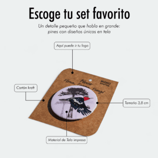 Set de 5 Pines de Tela – Fauna y Flora del Parque Nacional Conguillío